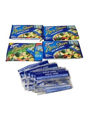 Ziploc Zip 'N Steam Medium Cooking Bags Lot of 50 Unused 7.25" x 8" Open Package